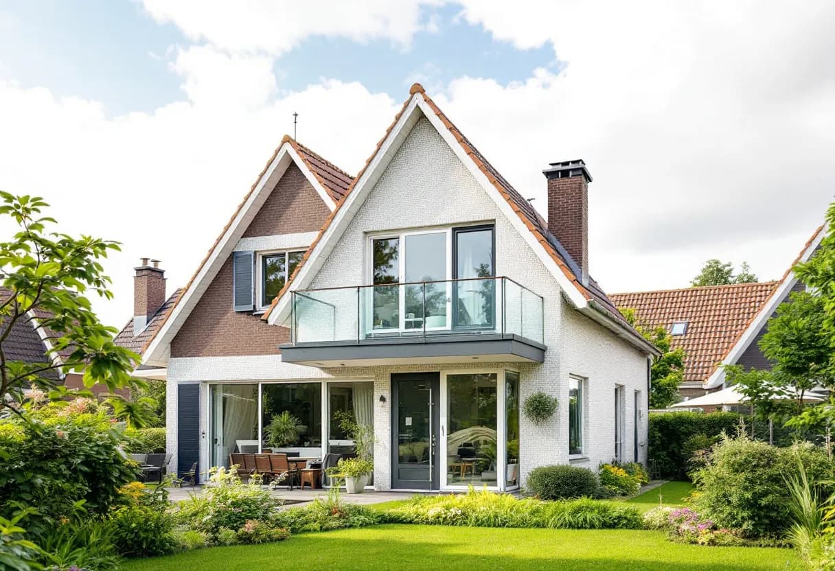 Een dwarsdoorsnede van een Vlaamse rijwoning met natuurlijke ventilatie: raamroosters, een luchtafvoerkanaal op het dak en pijlen die de luchtstroom zichtbaar maken.